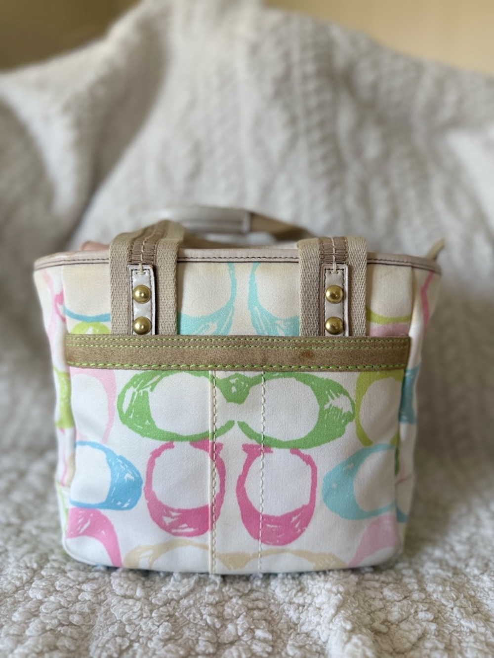 Y2K Vintage Coach Hampton Signature Multicolor Spring Pastel Scribble Mini Tote - Picture 9 of 14